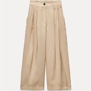 Zara Wide Leg Pleated Trousers in Light Beige
